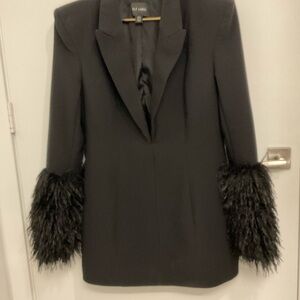 Black Faux-Fur Cuff Blazer Coat